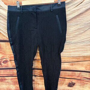 View Made In Italy Black Classic Floral Lace Sheer Toothpick Tapered Pants Sz 8